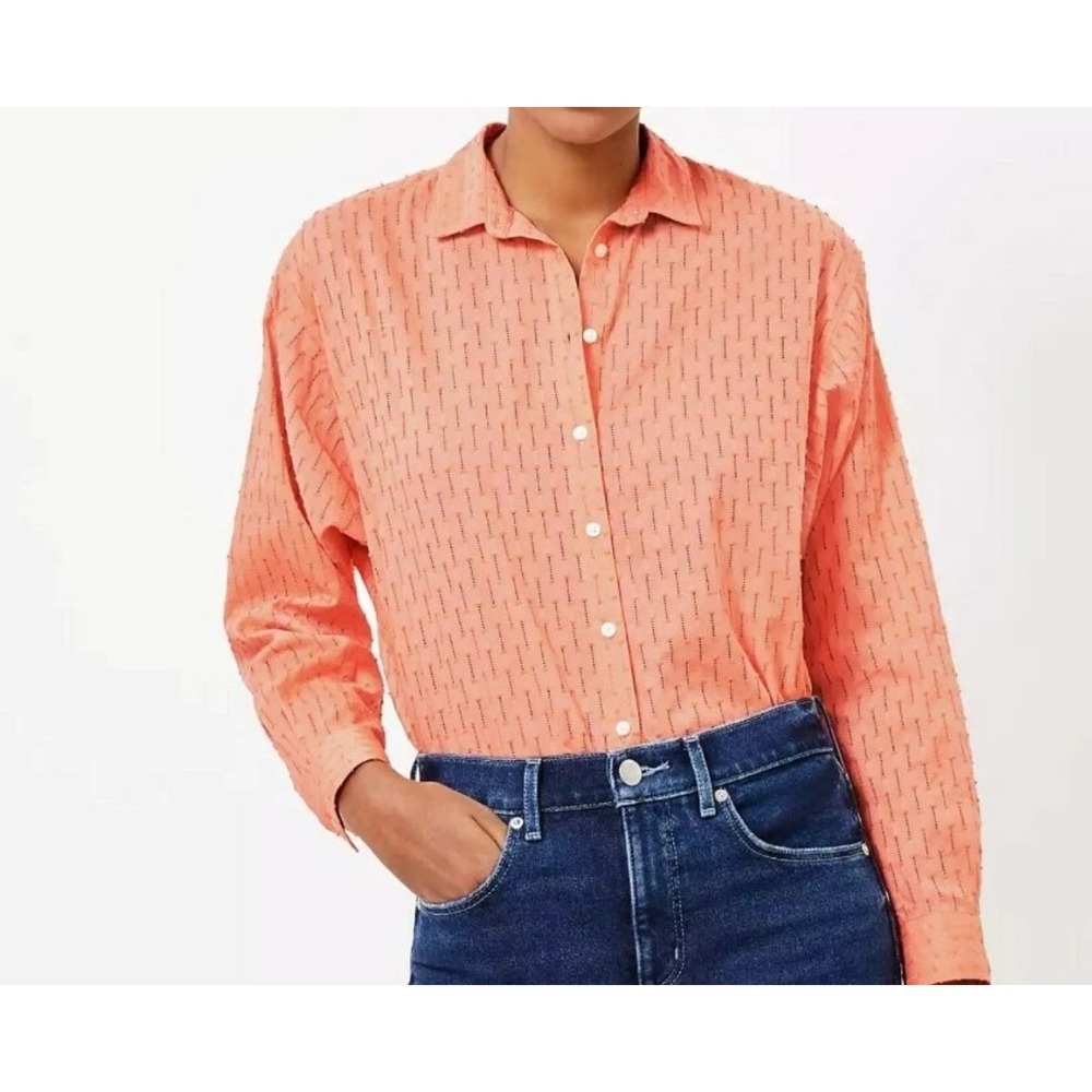 LOFT Ann Taylor Dobby Long Sleeve Relaxed Shirt Peach Sand Size XL
